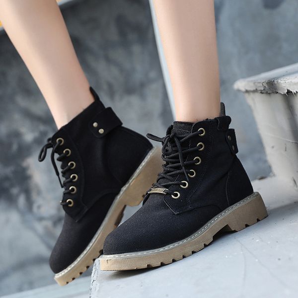 

leisure women's flat round toe shoes low-heeled lace up non slip desert leather boots women winter boots women snow #g8, Black