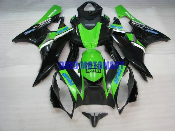 Kit de revestimento de molde de injeção para YAMAHA YZFR6 06 07 YZF R6 2006 2007 YZF600 ABS Verde preto Carimbos conjunto + presentes YI03