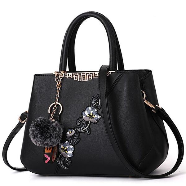 

2019 summer fashion women pu leather handbags shoulder bags flower handle crossbody bag messenger purse with pom pom
