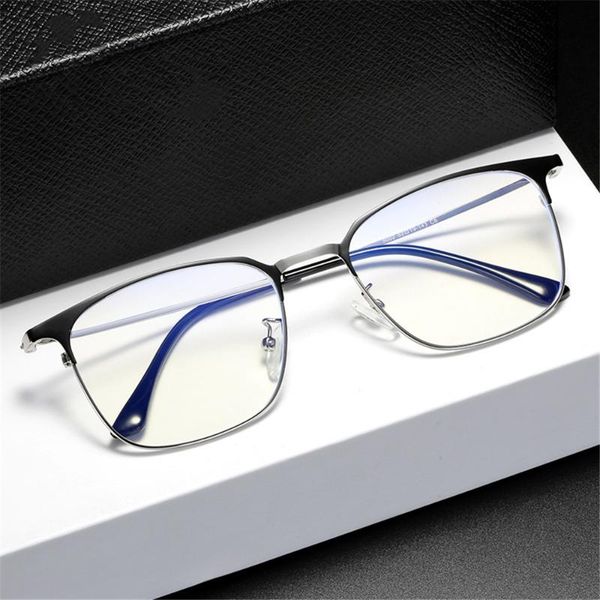 

anti blue light glasses retro men and women flat mirror metal full frame frame transparent glasses, White;black