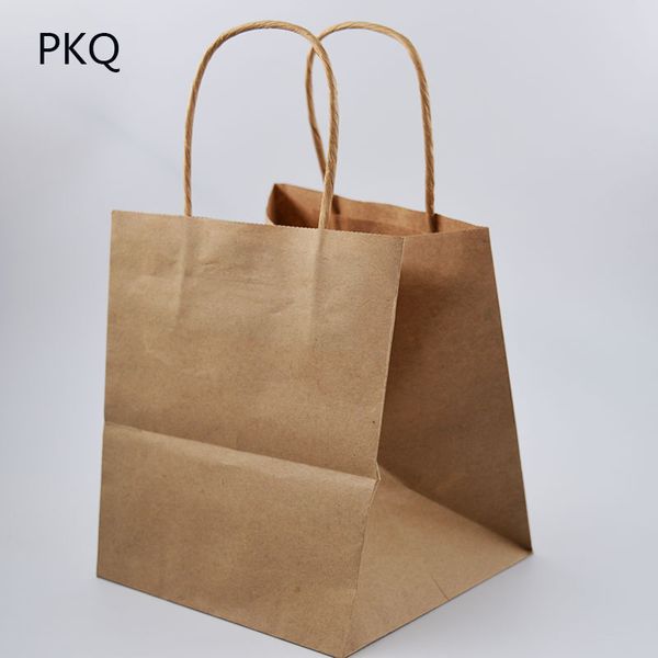 

30pcs square brown kraft bag, birthday party gift favor bag white paper bags with handles for shopping packing retail bag