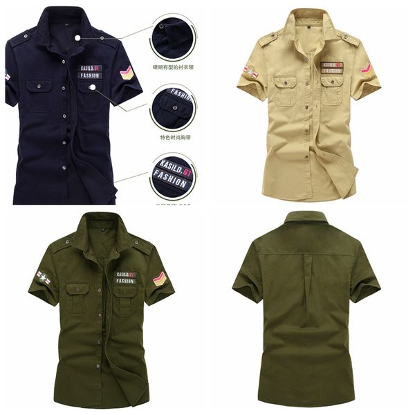 

military shirt men's shirts casual style fashion clothing cotton short sleeve retro 6xl embroidery air force army drop shipping, White;black