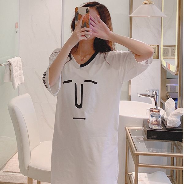 

2019 рукав v-образным вырезом средней длины сплошной цвет письмо girl футболка nightdress home service, Black;red