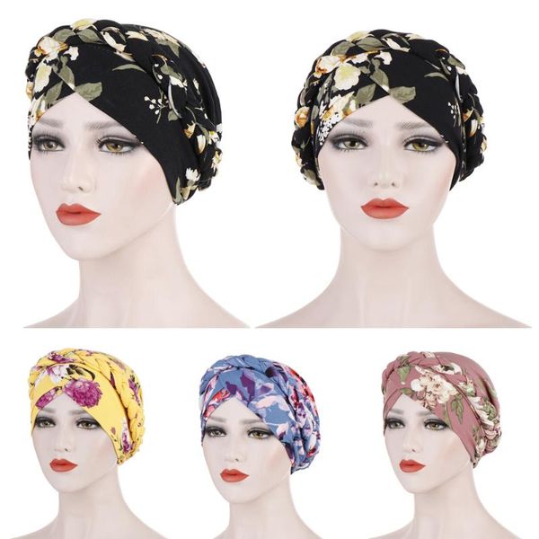 

african style turban cross headwear women muslim print hair loss covers chemo cap beanie bonnet scarf wrap hats headscarf, Blue;gray