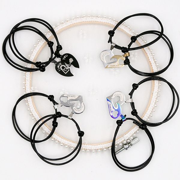 

2019 new couple bracelets for lovers colorful stainless steel two halves heart charm paired bracelet fashion jewelry gifts, Golden;silver
