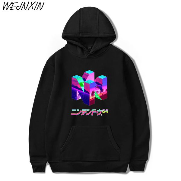

2018 new fashion classic gamer n64 printing pullover sweatshirt costume hoodies harajuku plus size hoodie hip hop streetwear, Black