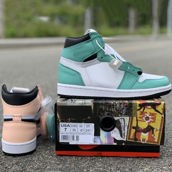 

2019 Green Pink Women Basketball Shoes 1s Mint Top Quality Fashion Designer Real Leather Sneakers Atheltic Trainers Size 36-42