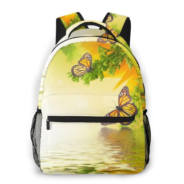 

butterflies pond plants casual daypack travel school bag with pockets for women college