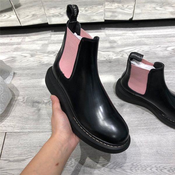 

wild fashion retro round toe thick calfskin women's short boots stretch short boots leather short women's boots size 35-40, Black
