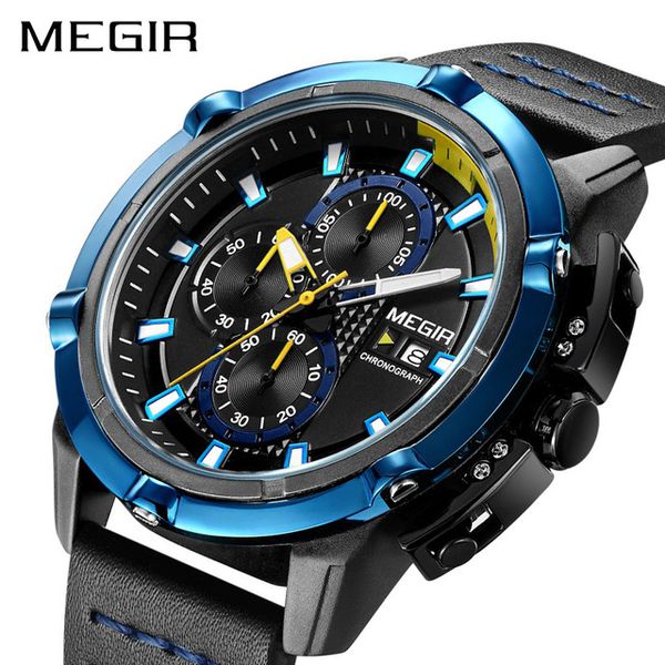

megir fashion leather strap quartz men watches casual date business male wristwatches clock montre homme 2019, Slivery;brown