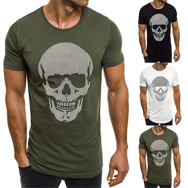 

mens summer t shirts round collar 100% cotton skull printed fashion designer t shirt round neck short sleeve s-3xl, White;black