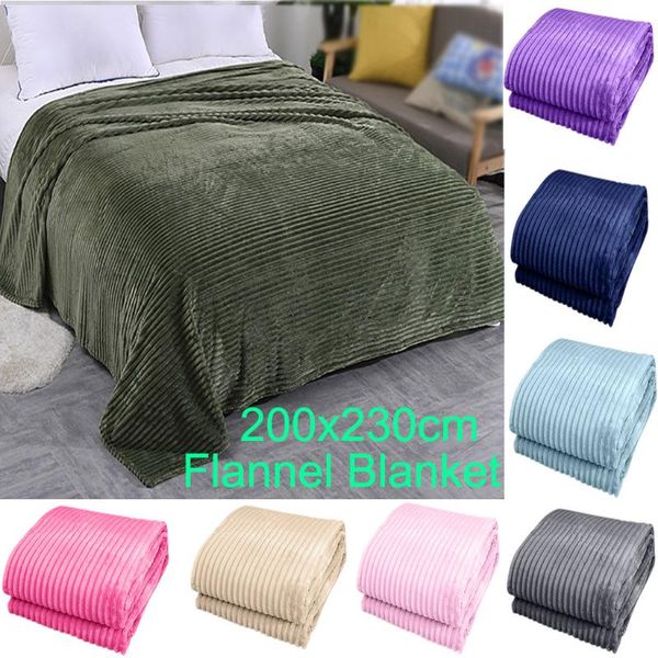 

200x230cm flannel blanket home textile coral fleece blanket on the bed soft striped winter sofa travel warm bed cover #yl10