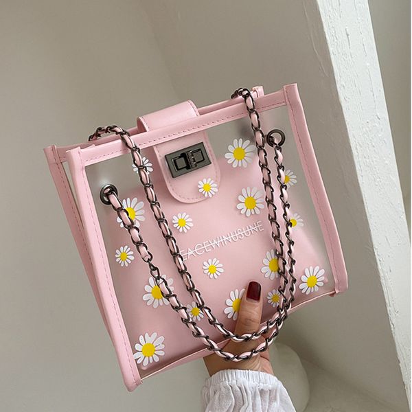 

2020 trendy new women transparent bag shoulder bag small daisy female clear chain messenger girls handbag women bags