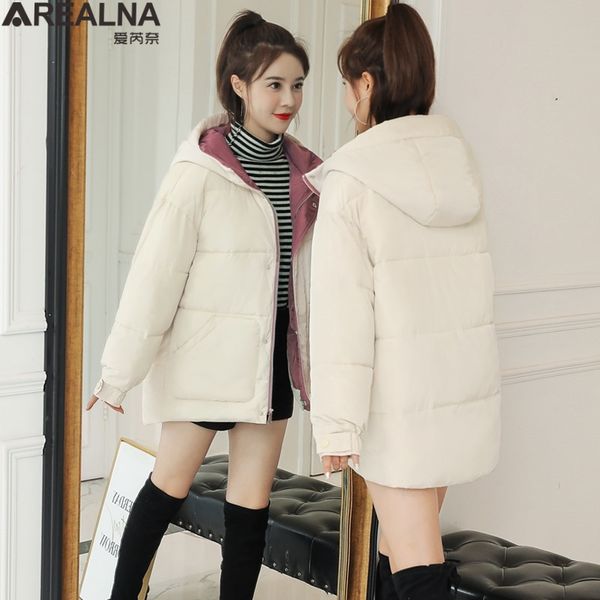 

thicken women parkas 2019 new winter jacket women hooded casual loose down jacket female warm cotton padded winter coat, Tan;black