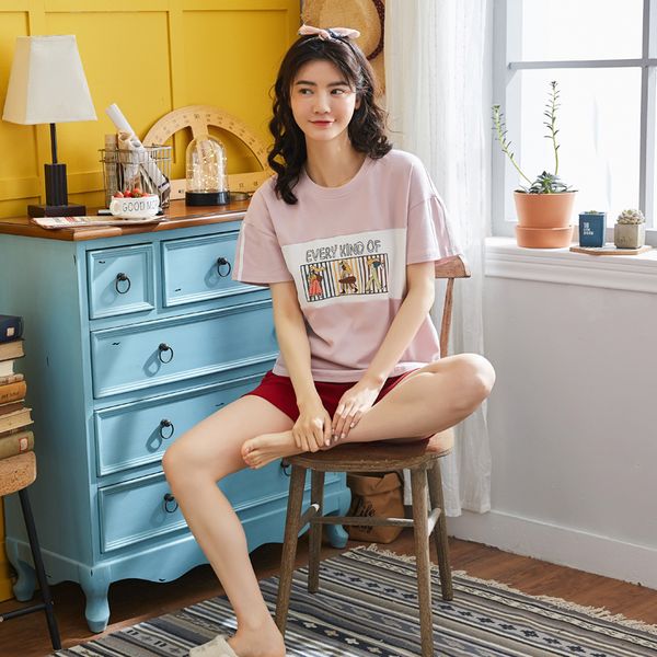 

лето 100% хлопок пижамы женщины сладкая девушка пижамы с коротким рукавом повседневная пижамы большой размер пижамы, Blue;gray