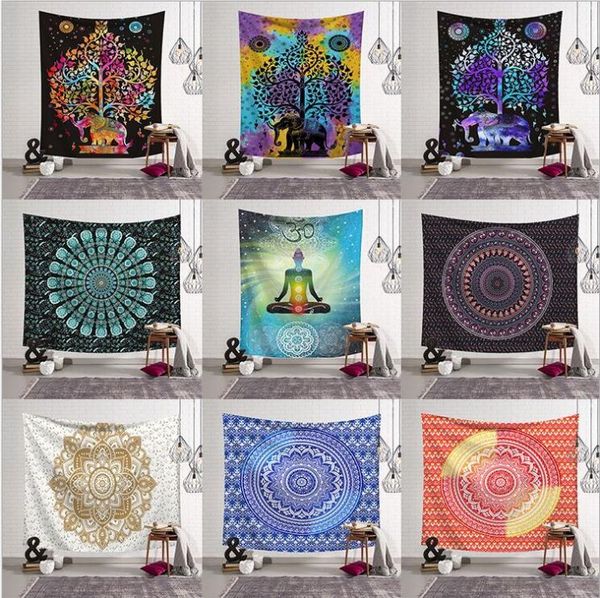 Wandteppiche Sommer Böhmisches Mandala Strandtuch Decke Folk-Custom Yoga-Matte INS Elefantendruck Schal Badetuch Dekoration 150 * 130 cm LT1392