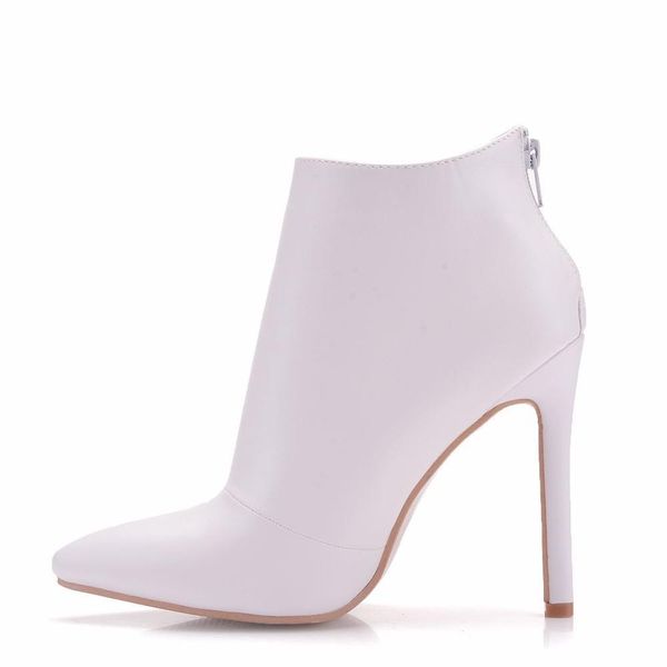 

fashion 11cm stilettos high heels ankle boots white pu leather party wedding boots for women formal dress shoes woman botas, Black