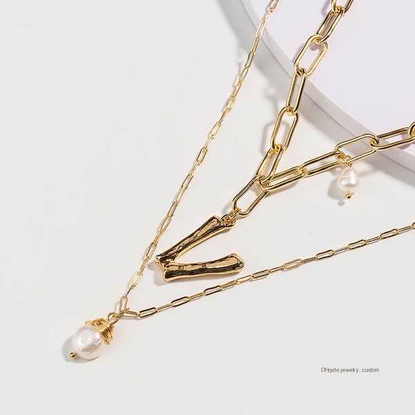 

personality 26 english letter multi-storey necklace natural freshwater pearl pendant jewelry, Silver