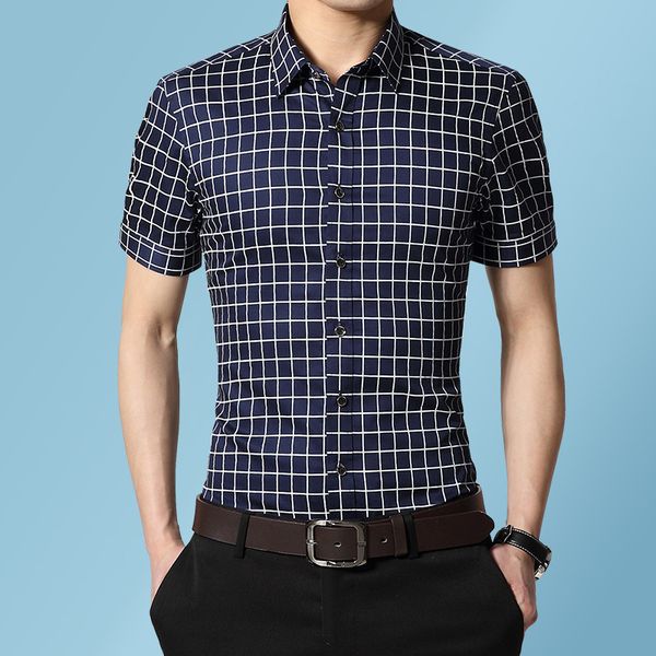 

мужская дизайнерская рубашка с коротким рукавом из чистого хлопка маленькая клетчатая деловая повседневная рубашка, White;black