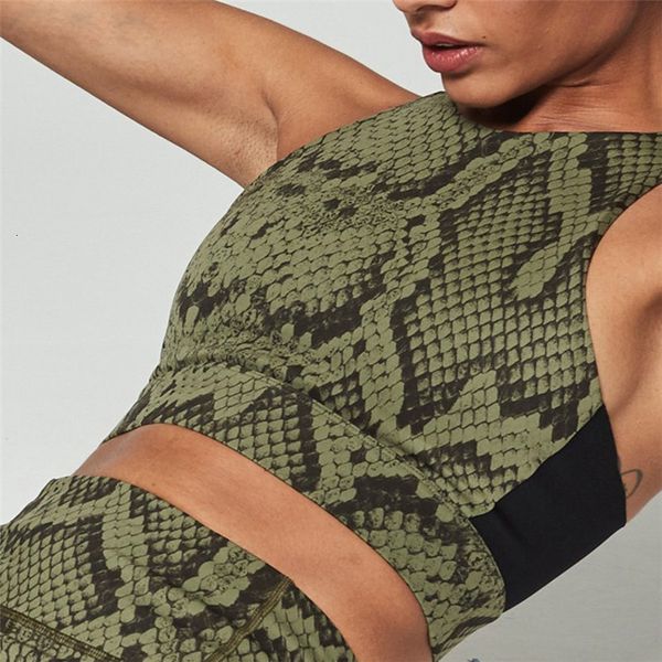 

женская два бюстье женщин костюмы спортивная женщин фитнес snake pattern 2 шт набор письмо stracksuit печать gym одежды, Gray