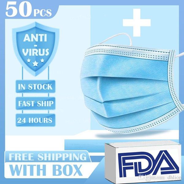 

50pcs disposable face masks 3-layer dustproof face mouth masks anti pm2.5 safety face protective air dust care elastic kids men women masks