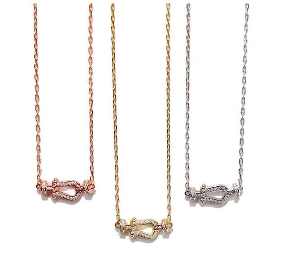 

european and american style sparkling diamond horseshoe buckle necklace three colors love jewelry, Golden;silver