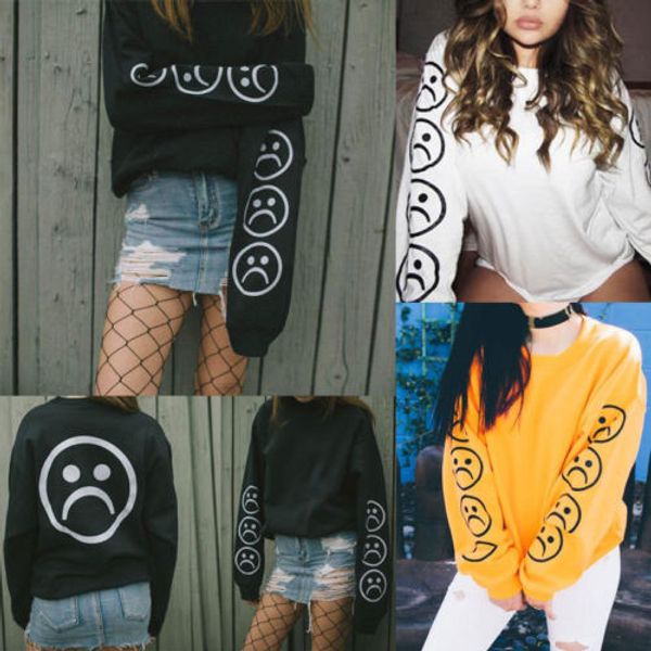 

fashion casual women ladies sweatshirts 3 style long sleeve pullover smile print solid slim clothes outfit spring autumn, White