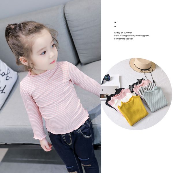 

girls children long sleeve striped candy color casual t-shirt blouse tee shirt o neck spring autumn baby kids clothes, Blue