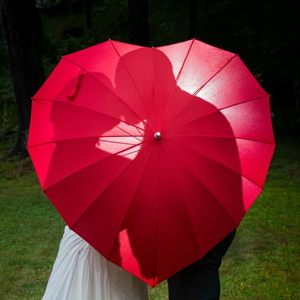 Red Heart Shaped Umbrella Love Parasol Wedding Party Festa de noivado dos namorados Props Gifts Sun Rain for Bride Girls