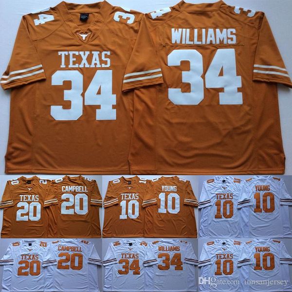 

10 Vince Young Texas Longhorns College Football Jerseys 20 Earl Campbell 34 Connor Williams Men Jersey