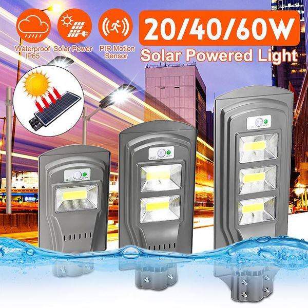 COB LED Solar Street Light 20W 40W 60W Süper Parlak Duvar Lambası Hareket Sensörü Bahçe Bahçesi için Su Geçirmez Güvenlik Lambası