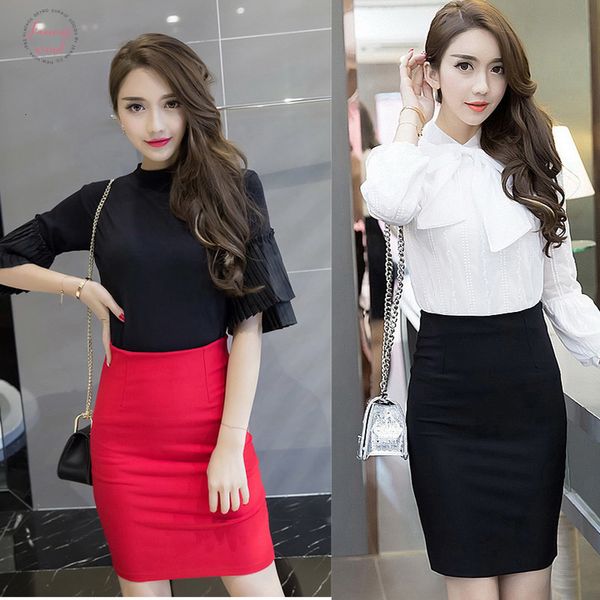 

women skirt high waist elastic pencil skirt 2019 summer office skirts womens knee length bust skirts red black