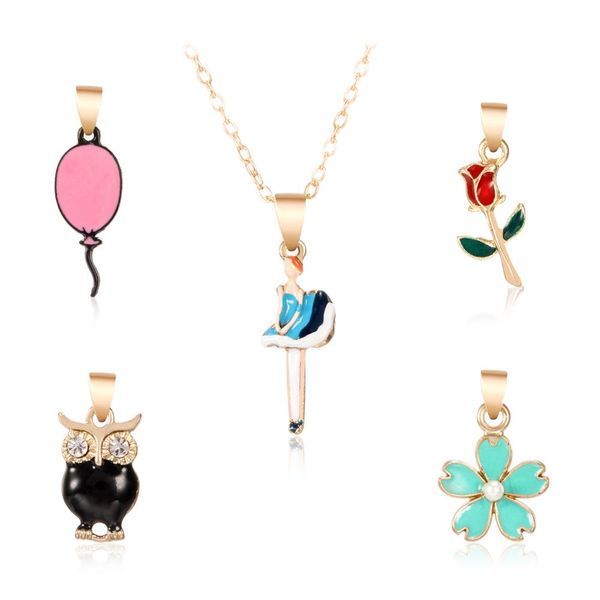 

fashion animal jewelry owl rose necklace&pendant for women with 4 pendants dainty rhinestone flower women accessories, Silver