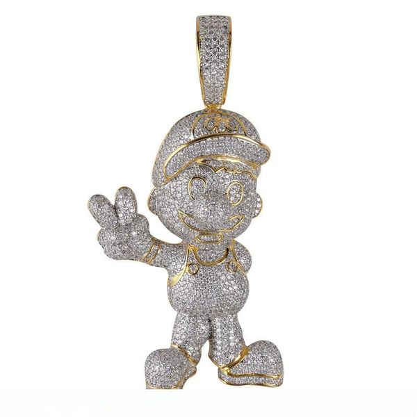 

охладить марио iced out подвеска hip hop дизайнер ювелирных изделий алмазное ожерелье золота майами кубинский link chain micro асфальтовая b, Silver