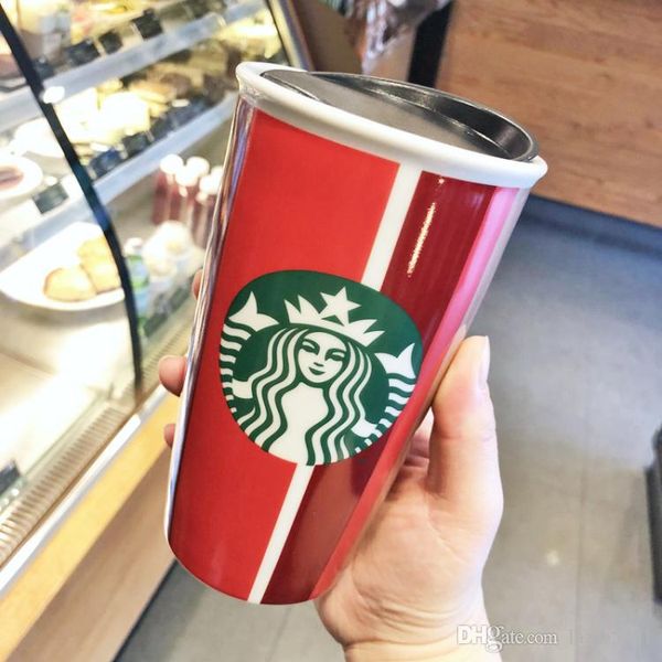 

new starbucks christmas red stripe coffee cup mermaid logo double insulation ceramics mug accompanying cup for out dooor in-car mug 12oz