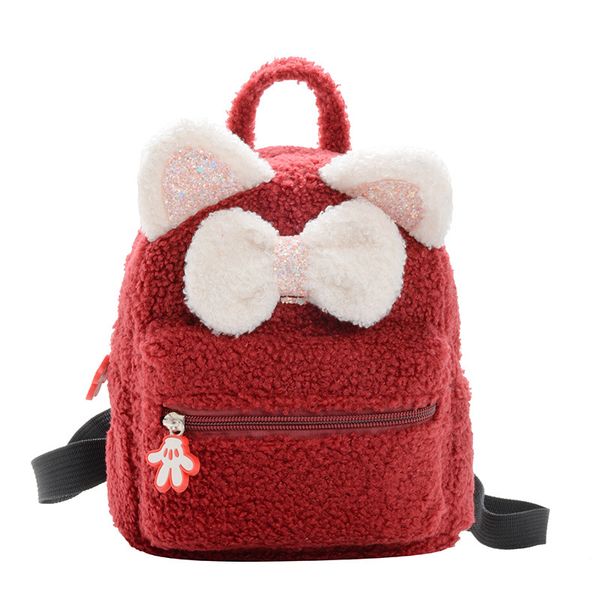

2020 new kid girls backpack cartoon bowknot plush school cute backpack for girls kindergarten school bag