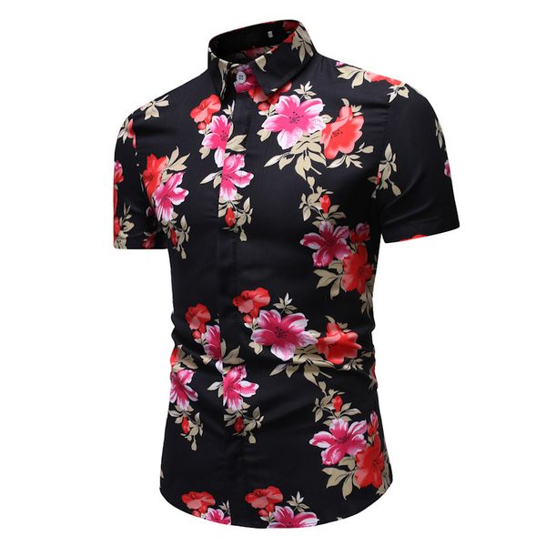 

new summer mens shirts casual floral printed slim fit fashion short sleeve shirts for men, White;black