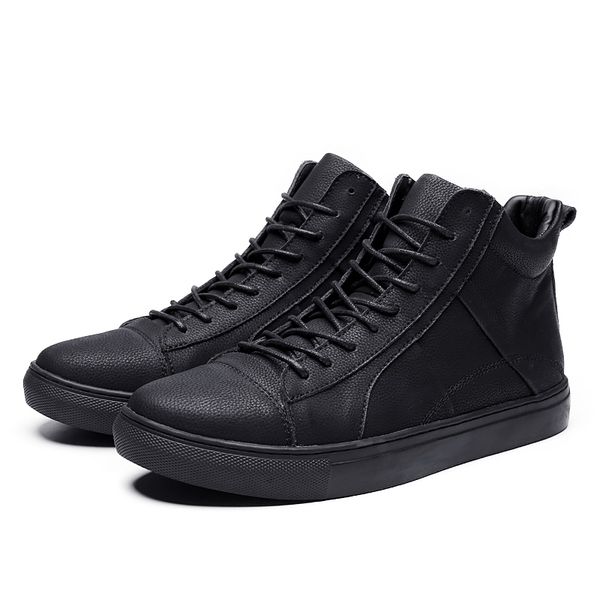 

new 2019 men leather boots fashion autumn winter warm cotton brand ankle boots lace up men footwear casual snow, Black