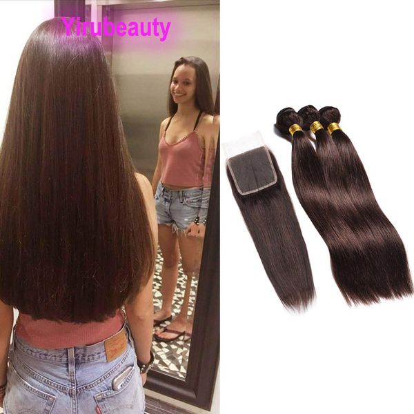 

перуанский человеческих волос 2 # цвет straight 3 связки с 4x4 lace closure с ребенком наращивание волос тела волновые продукты 4 pcs, Black;brown