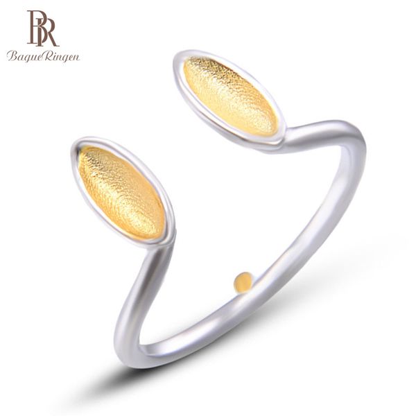 

bague ringen trendy pure 925 sterling silver ring for women fine jewelry yellow opening adjustable rings dating gift, Golden;silver