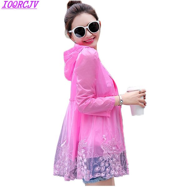 

summer women coat fashion casual sun protection clothing 2018 new net yarn splice hooded outerwear long sleeve jacket coat 140, Tan;black