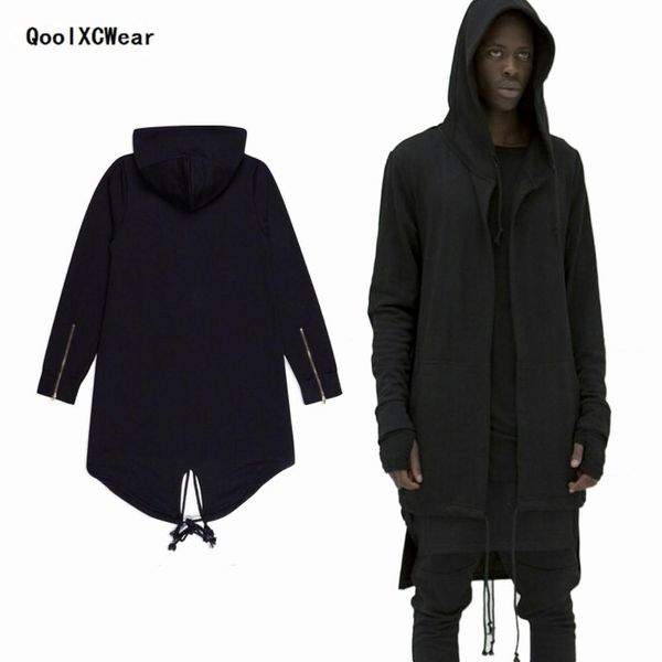 

qoolxcwear hoodies men/women hooded cloak plus long shawl double coat-coat assassins creed jacket streetwear oversize, Black