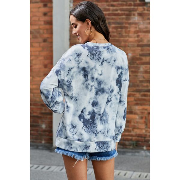 

ins осень новый европейский и американский стиль круглым вырезом с длинным рукавом top tie-dye печати женская сыпучие-fit толстовка толстовк, White;black