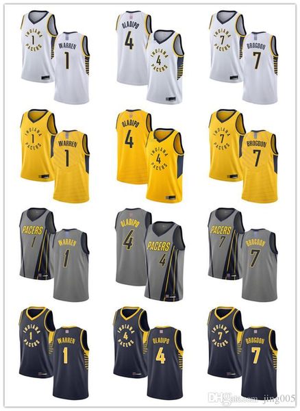 

mens womens youth indiana pacers 4 victor oladipo 1 t.j. warren 7 malcolm brogdon custom white yellow gray basketball jersey, Black;red