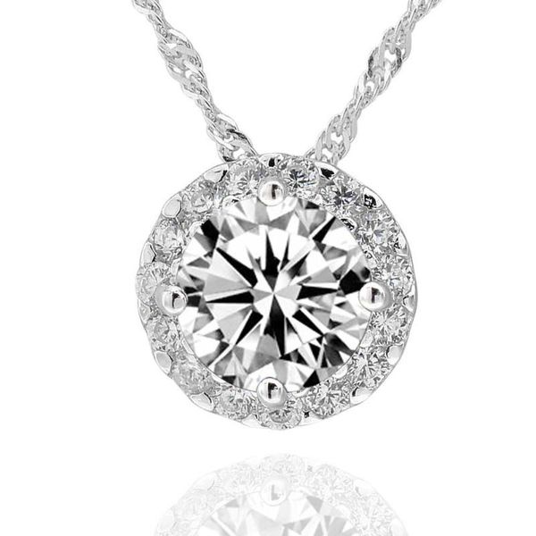 

sterling silver 7mm round cubic zirconia halo pendant neckalce 18" chain