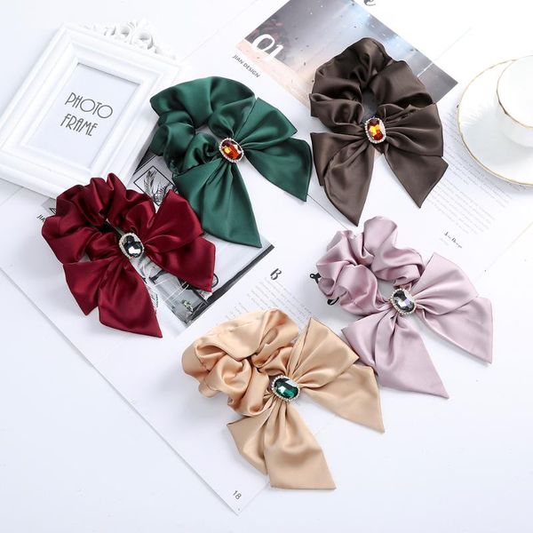 

hair accessories fashion satin bow rope high elastic bands with rhinestone ponytail holder scrunchies for women girl gift rubber