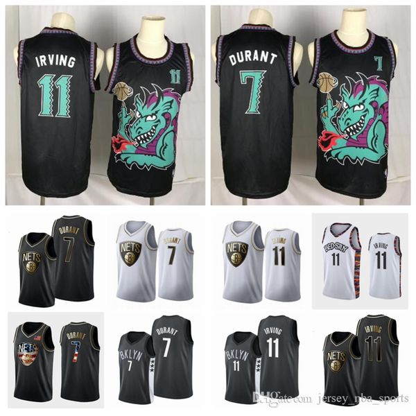 

men youth brooklyn nets 7 kevin durant 11 irving 72 biggie white black 2019/20 city edition nba player jersey 04, Black;red