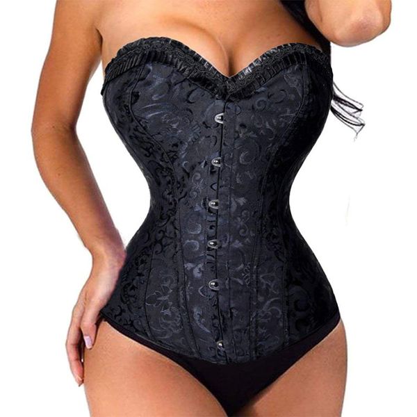 

black/white brocade spiral steel boned waist trainer corsets and bustiers corselet gothic plus size s-6xl body shaper