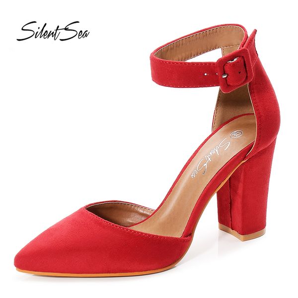 

silentsea pumps women shoes sandal flock slip-on shallow wedding party fashion toe lady girl high heels pump, Black