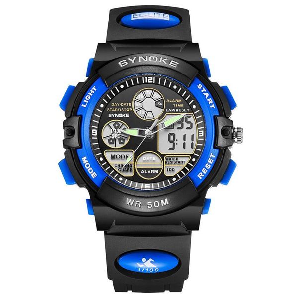 

synoke multi-function 50m waterproof watch led digital double action watch relogio masculino men reloj hombre sports, Slivery;brown